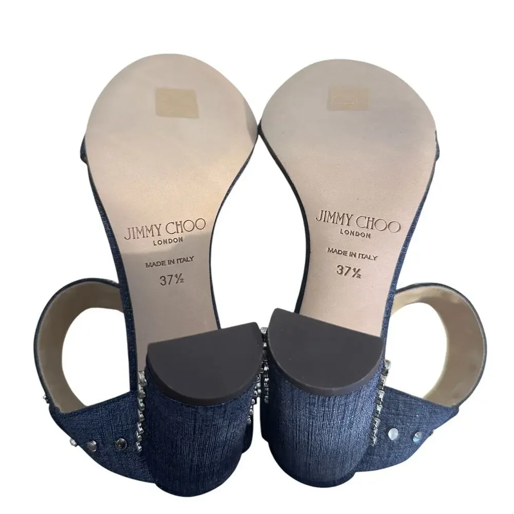 Jimmy Choo Veto 100 Blue Studded Ankle Strap High Heel Sandals 37.5 Wedding